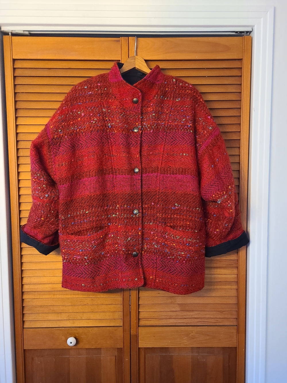 Hand Sewn Hand Woven Red Button-Front Women's Jacket